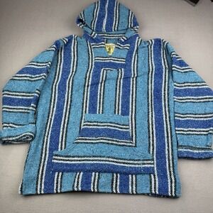 Iguana Jack Baja Hoodie Blue Striped Drug Rug Pullover Surf Skater Men XL